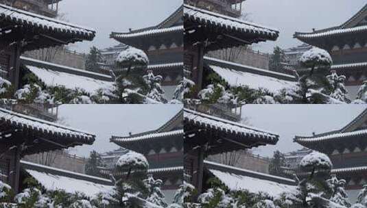 杭州径山寺中式古建筑雪景高清在线视频素材下载