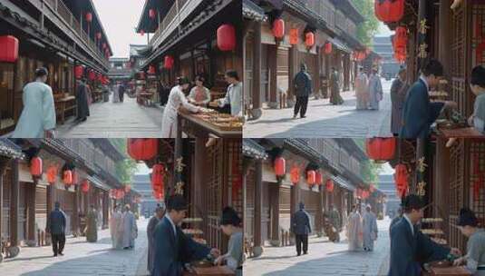 热闹繁华的古代街景高清在线视频素材下载