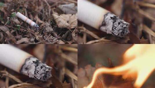 烟头着火野外扔烟头引发火灾安全防范高清在线视频素材下载