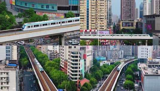 轻轨1号线城市交通地铁轨道高清在线视频素材下载