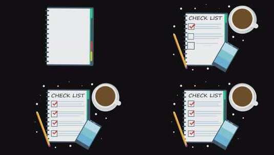 笔记本清单待办事项清单咖啡杯和手机动画高清在线视频素材下载