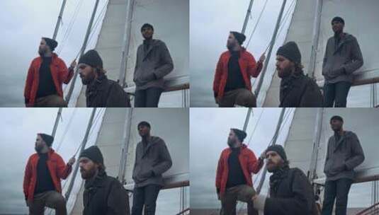 三个男人在船上航行高清在线视频素材下载