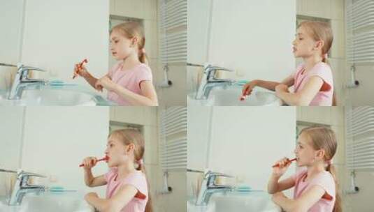 女孩在浴室刷牙高清在线视频素材下载