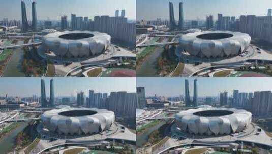 5.1k航拍杭州奥体中心高清在线视频素材下载