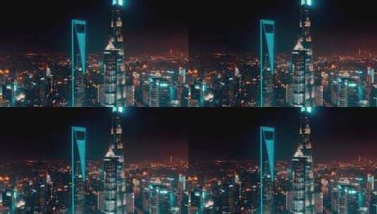 俯拍上海夜景航拍风光高清在线视频素材下载