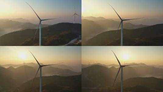 静止的风车发电场环绕航拍高清在线视频素材下载
