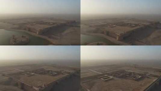 沙城暴下的黑水古城直飞航拍高清在线视频素材下载
