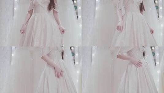新娘试穿婚纱高清在线视频素材下载