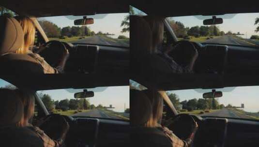 女人在美国郊区开车高清在线视频素材下载