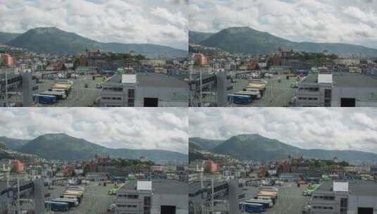 航拍山脚下的港口小城高清在线视频素材下载