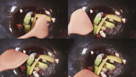 葱姜蒜炝锅炖带鱼高清在线视频素材下载
