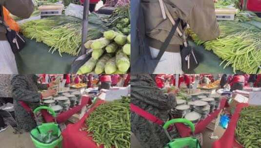 【镜头合集】买菜绿叶菜蔬菜菜市场百姓高清在线视频素材下载