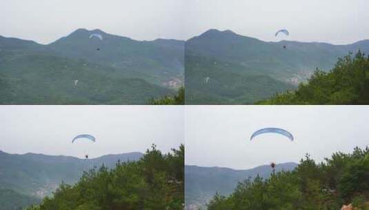 动力滑翔伞 基地 山顶美景 飞行高清在线视频素材下载