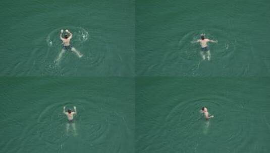 千岛湖里游泳的人高清在线视频素材下载