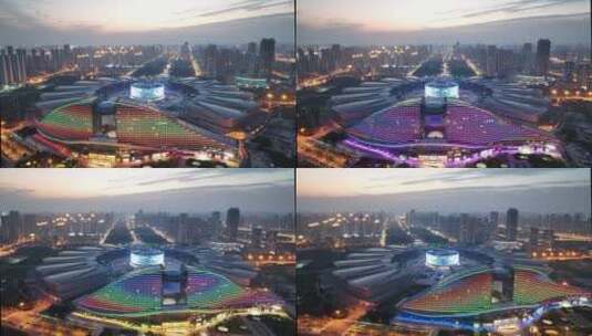 武汉国际博览中心，夜景环绕镜头高清在线视频素材下载