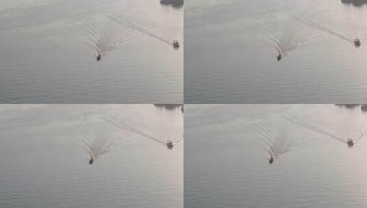 旅游景区 航拍太湖鼋头渚两支快艇正面远景高清在线视频素材下载