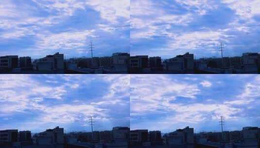 蔚蓝梦幻的城市天空延时摄影视频高清在线视频素材下载