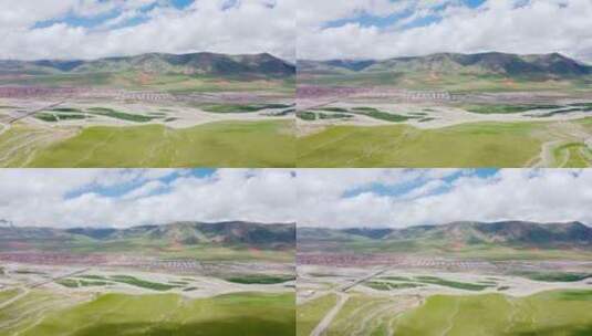青藏高原的山川河流道路和村落高清在线视频素材下载