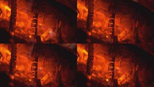 炭火燃烧的特写镜头高清在线视频素材下载