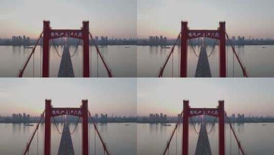 4k航拍武汉鹦鹉洲长江大桥高清在线视频素材下载