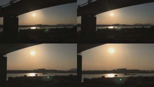 桥下夕阳江景高清在线视频素材下载