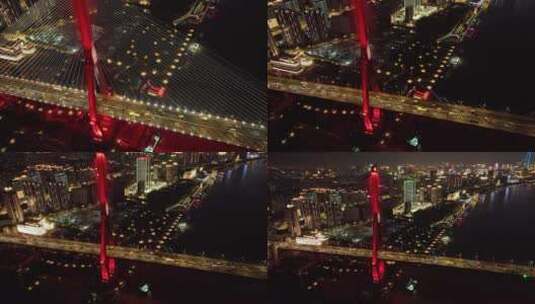 上海杨浦大桥桥梁交通夜景4k航拍高清在线视频素材下载