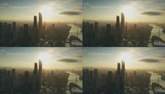 广州珠江新城日出光芒-2高清在线视频素材下载