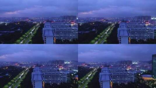 航拍深圳华为 从公路摇到总部大楼 夜景高清在线视频素材下载