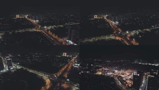 重庆熙街大学城轻轨站夜景航拍高清在线视频素材下载