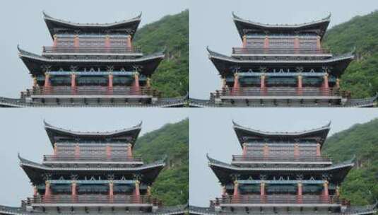 柳州文庙中式庭院古建筑雨景雨季大雨暴雨高清在线视频素材下载