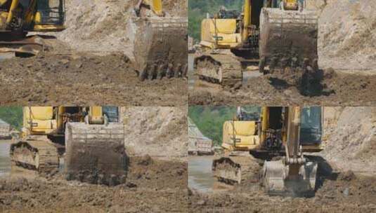挖机视频公路建设施工场地挖机特写高清在线视频素材下载