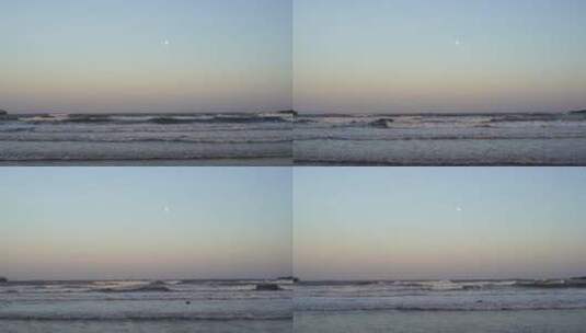 大海月亮海上明月海水海浪傍晚蓝色天空海滩高清在线视频素材下载