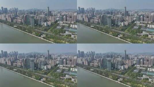 广州珠江边带状公园航拍高清在线视频素材下载