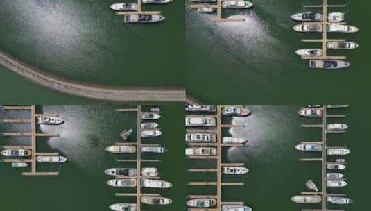 游艇大海防波堤高清航拍-2 高空俯拍镜头高清在线视频素材下载