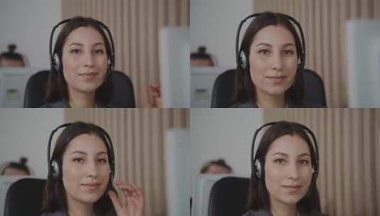 戴着耳机的女人特写肖像高清在线视频素材下载