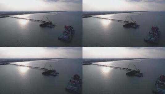长江中施工船舶高清在线视频素材下载