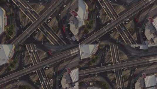 复杂天桥和繁忙交通鸟瞰图高清在线视频素材下载