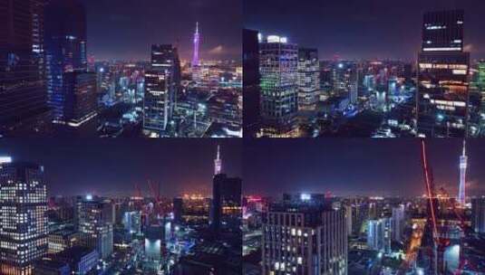 广州羊城夜景航拍高清在线视频素材下载