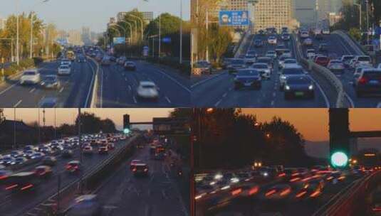 车流霓虹灯交通信号灯北京二环路雍和宫桥高清在线视频素材下载