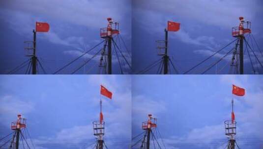 海南岛渔港 中国国旗飘扬高清在线视频素材下载