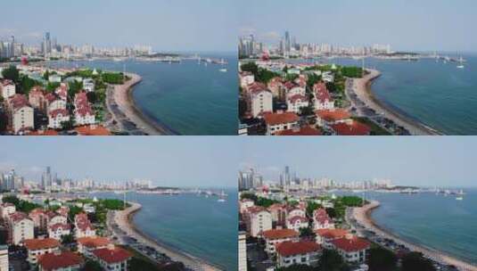航拍青岛汇泉湾城市景观天际线 4k高清在线视频素材下载