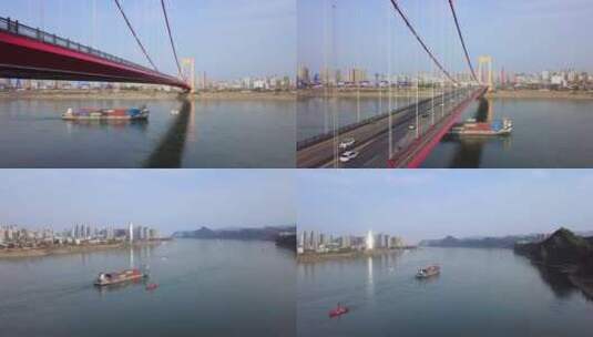 长江上的货轮高清在线视频素材下载