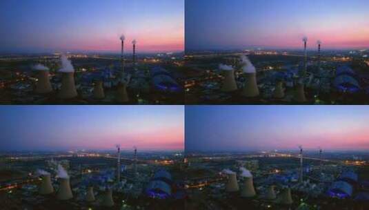 中国内蒙古呼和浩特燃煤火电厂夜景航拍高清在线视频素材下载