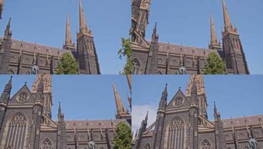 澳大利亚墨尔本教堂台阶庄严浪漫尖顶高清在线视频素材下载