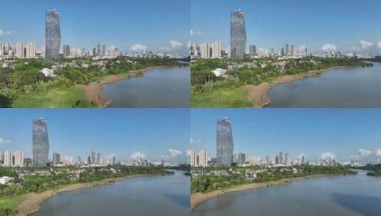 4K深圳南山区华侨城大厦航拍高清在线视频素材下载