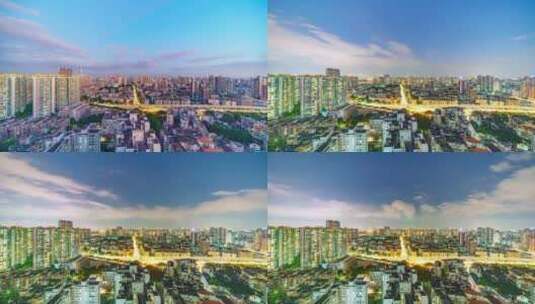 广州城市道路高楼建筑与云雾夜景灯光延时高清在线视频素材下载