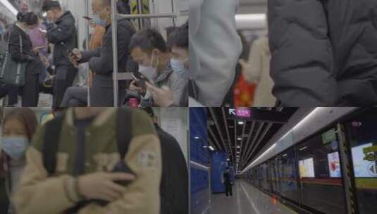 2023广州地铁人流上下班高峰期看手机高清在线视频素材下载
