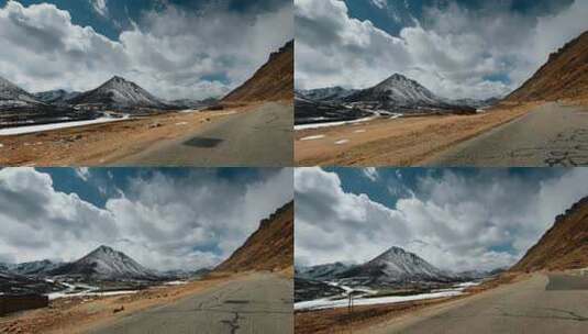 西藏旅游风光318国道车窗外冰河雪山风景高清在线视频素材下载