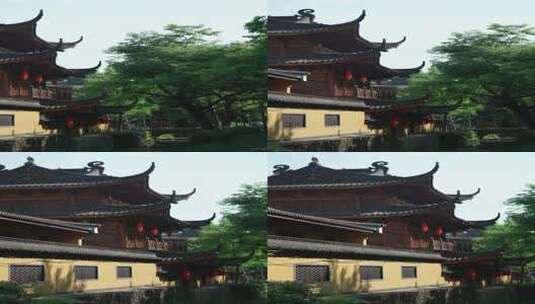 竖屏拍摄杭州中天竺寺庙古建筑门口小桥小溪高清在线视频素材下载