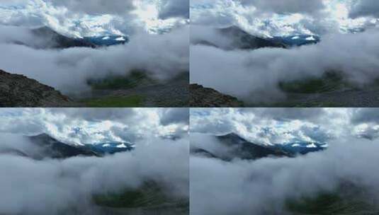 航拍阿坝岷山山脉四根香峰雪山云海高原风光高清在线视频素材下载